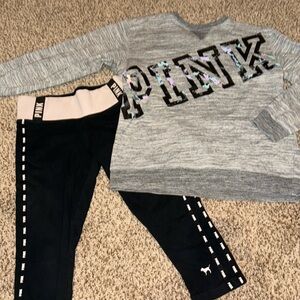 Nice set of 2 VS PINK BUNDLE, Capri yoga pants and sweatshirt, small